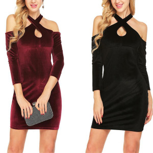 Mini baršunasta haljina ukriženih ramena