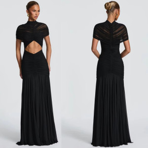 Duga Diana nabrana haljina s elegantnim tilom 2 boje