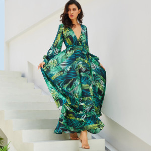 Duga haljina preklopnog izgleda tropskog uzorka *limitirana kolekcija* veličina M