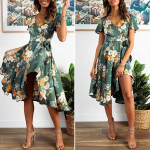 Midi asimetrična cvjetna haljina preklopnog izgleda *limitirana kolekcija*