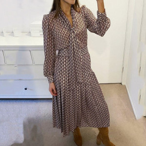 Midi haljina s mašnom i plisiranim donjim dijelom *limitirana kolekcija*