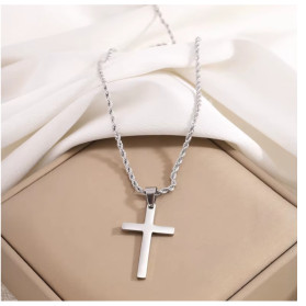 Minimalistička pletena uniseks ogrlica od nehrđajućeg čelika s križem srebrna zlatna