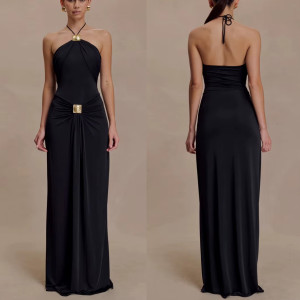 Duga elegantna haljina s dekoracijama i naborom 2 boje