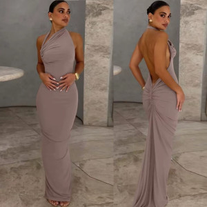 Duga svečana haljina otvorenih leđa nosiva na više načina 3 boje