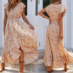 Duga lepršava cvjetna haljina na dugmad