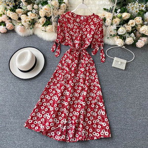 Midi preklopna haljina s mašnama na rukavima