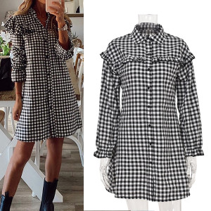 Karirana košulja haljina na volane