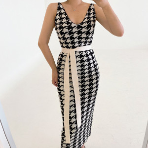 Pleteni set pepita uzorka kardigan + haljina *Limitirana kolekcija*