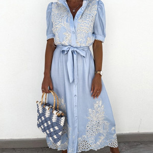 Midi košulja haljina s kačkanim detaljima