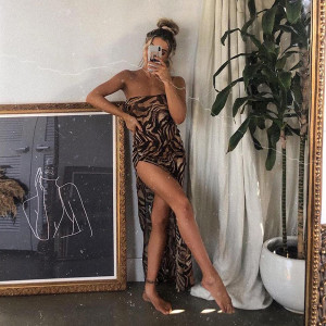 Duga haljina životinjskog uzorka s prorezom