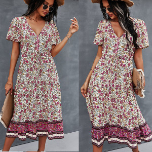 Boho viskozna haljina srednje duljine 4 BOJE