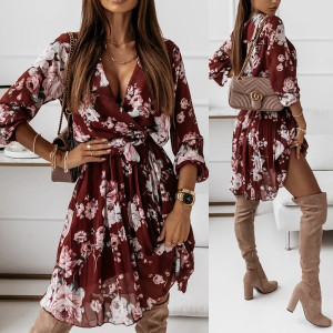 Plisirana cvjetna haljina preklopnog izgleda 3 BOJE