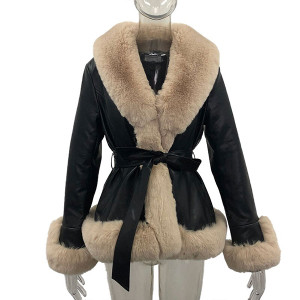 Kratka jakna kožnog izgleda s raskošnim krznom 5 BOJA