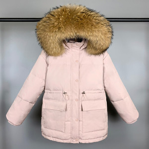 Kratka zimska jakna punjena pačjim perjem s pravim krznom na kapuljači 10 BOJA *Premium kvaliteta*