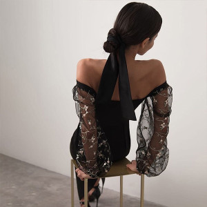 Midi haljina olovka kroja transparentnih rukava s uvezom VELIČINA L