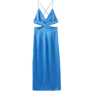 Satenska haljina srednje duljine s prorezima 2 BOJE