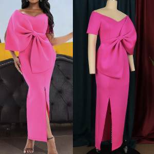 Duga svečana haljina otvorenih ramena s velikom mašnom *Limitirana kolekcija*