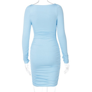 Mini nabrana haljina dugih rukava 4 BOJE