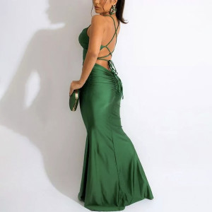 Duga elegantna haljina otvorenih leđa s naborom 3 BOJE