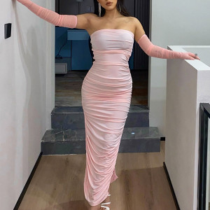 Nabrana haljina od tila s rukavicama 2 BOJE