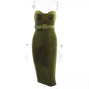 Baršunasta bandeau haljina s remenom