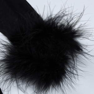 Baršunasta haljina s perjem na rukavima *Limitirana kolekcija*