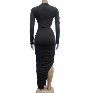 Duga nabrana haljina s prorezom 3 BOJE