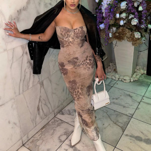 Duga korzet haljina od tila s bež cvjetovima *Limitirana kolekcija*