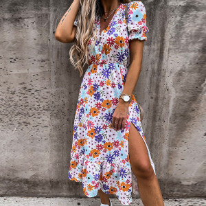 Lepršava cvjetna haljina srednje duljine 6 BOJA