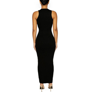 Duga rebrasta haljina okruglog izreza 2 BOJE