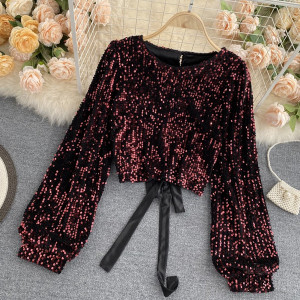 Luksuzna šljokasta bluza sa satenskom mašnom 5 BOJA