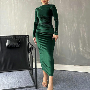 Nabrana baršunasta haljina srednje duljine 3 BOJE