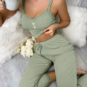 Prugasta pidžama s čipkom na rubovima 2 BOJE