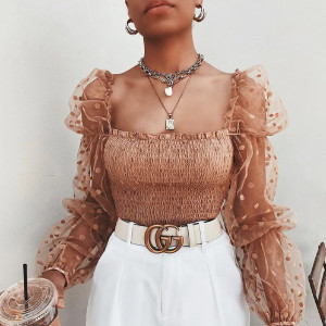 Rebrasta bluza prozirnih rukava na točkice 3 BOJE