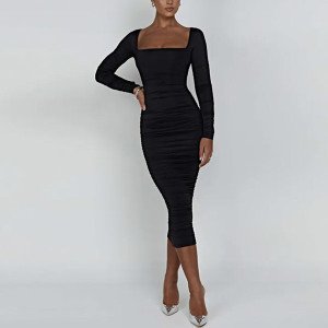 Diana midi nabrana haljina kockastog izreza