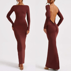 Duga haljina otvorenih nabranih leđa 2 BOJE