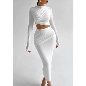 Duga nabrana haljina u 2 dijela top i haljina 3 boje