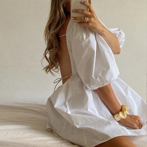 Mini haljina otvorenih leđa i puf rukava 5 boja