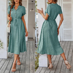 Prozračna viskozna točkasta haljina kratkih rukava 4 boje