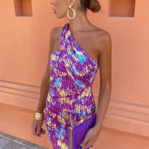 Midi haljina olovka kroja s preklopom na jedno rame 3 boje