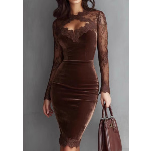 Midi baršunasta haljina s elegantnom čipkom