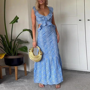 Lanenasta vezena haljina otvorenih leđa na volane *Limitirana kolekcija*