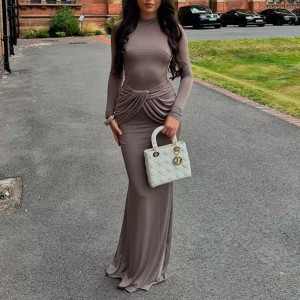 Duga haljina s naborom na struku za prikrivanje trbuha 2 boje