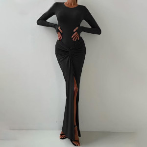 Duga casual elegantna haljina s naborom u dva dijela 3 boje