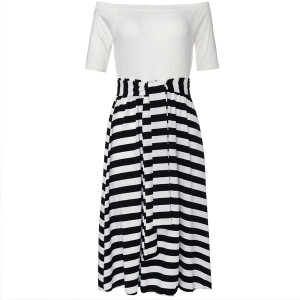 Prugasta skater haljina otvorenih ramena