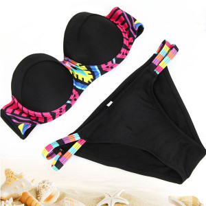 Dvodijelni bandeau push up kupaći kostim astečki print