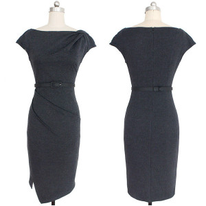 Midi asimetrična poslovna haljina s remenom