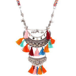 Masivna etno boho srebrna ogrlica s resicama