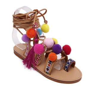 Etno boho sandale s pomponima i resicama