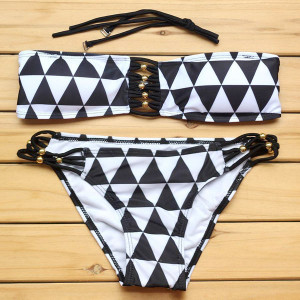 Dvodijelni bandeau push up kupaći kostim geometrijskog printa